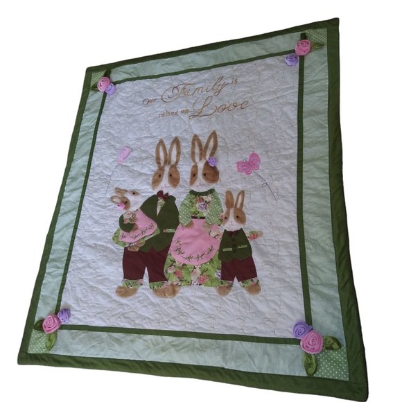 Cracker Barrel Old Country Rabbit Quilt Family Raised On Love 50 x 60 Inch Flora - Picture 2 of 10